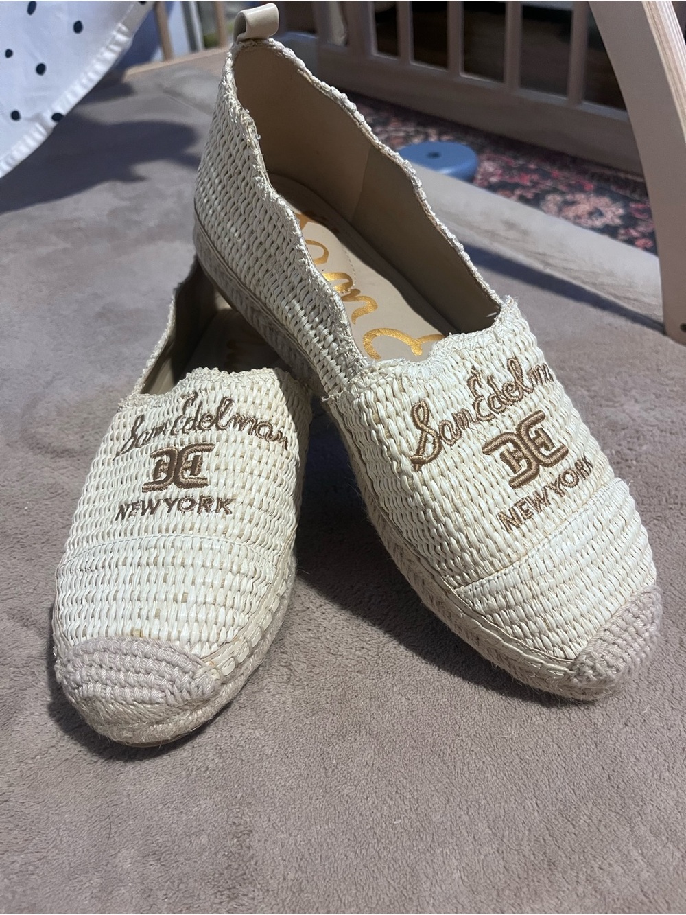 Sam Edelman Cream Woven Espadrille Slip-Ons